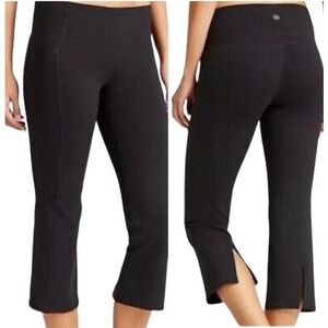 ATHLETA Women's Supportive Waist Wide Split Leg Cropped Black Yoga Pants XXS NWT